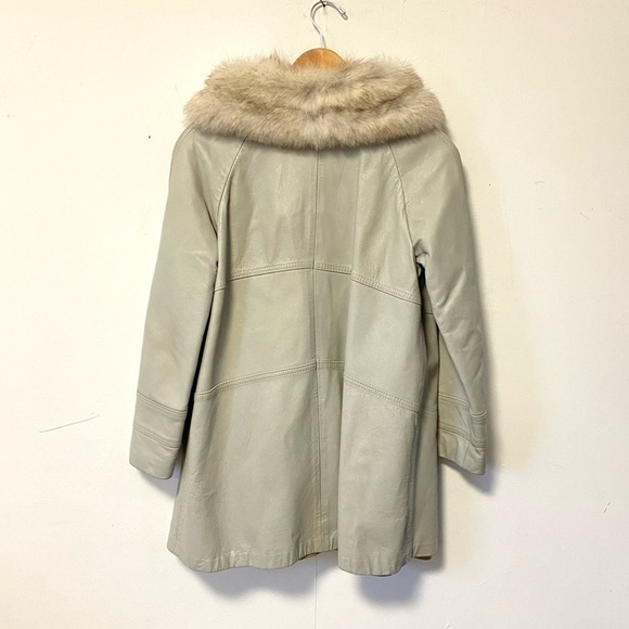 Vintage Fur Trimmed Opera Coat Gray Leather Silver Fox Jacket MobWife Womens S/M - Picture 7 of 13